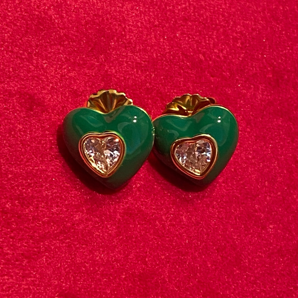 18k Gold Plated Green Enamel & CZ Studs